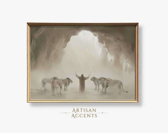Daniel In The Lions Den Faith And Courage Beige Neutral Art Print