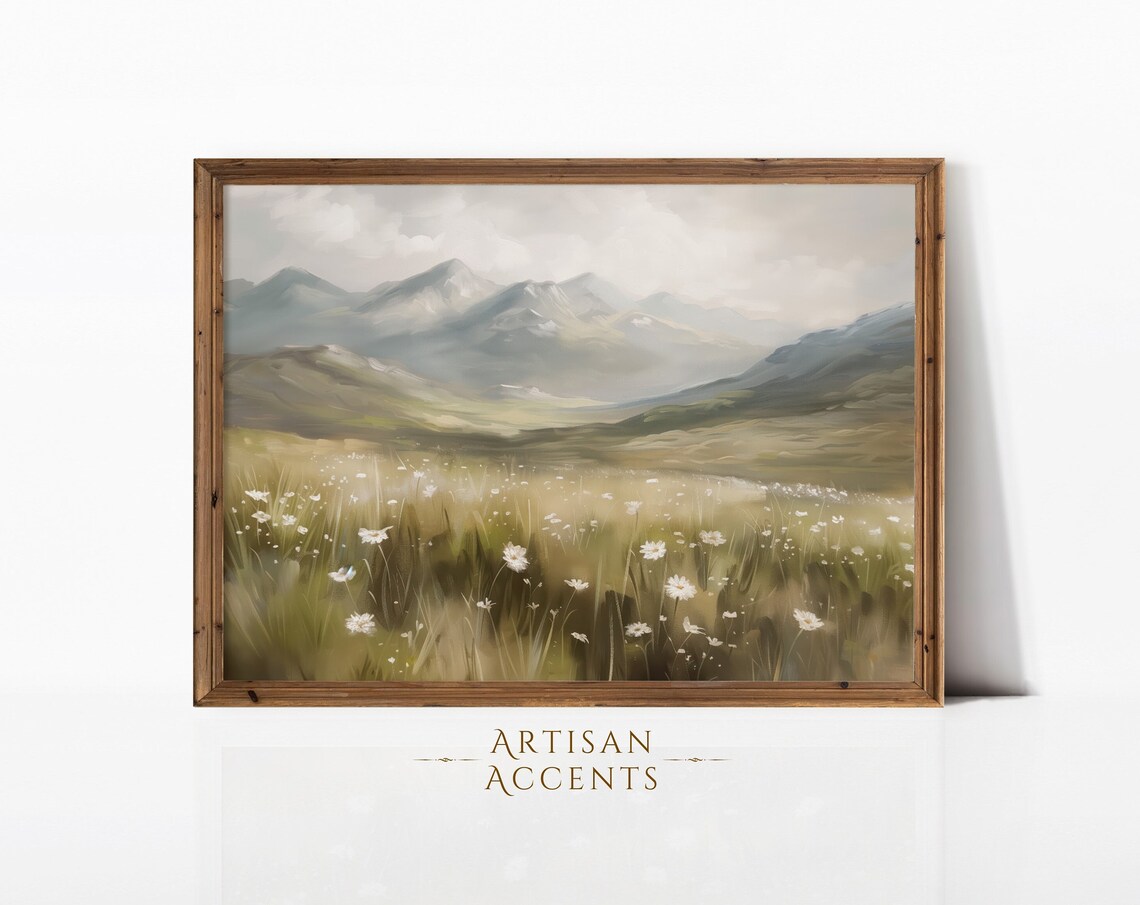 Vintage Mountains Rural Oil Painting Landscape Art Print
