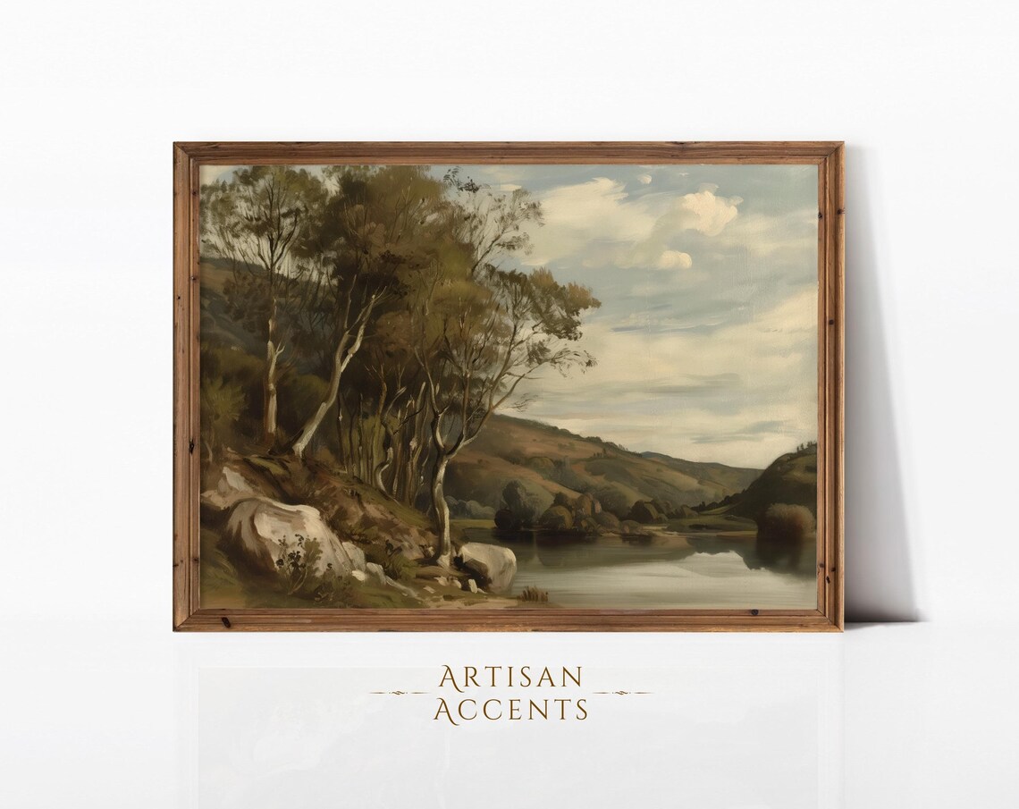 Rustic Mountain Landscape Oil Painting Wall Decor Art Print Home Jpeg Artwork Vintage Style