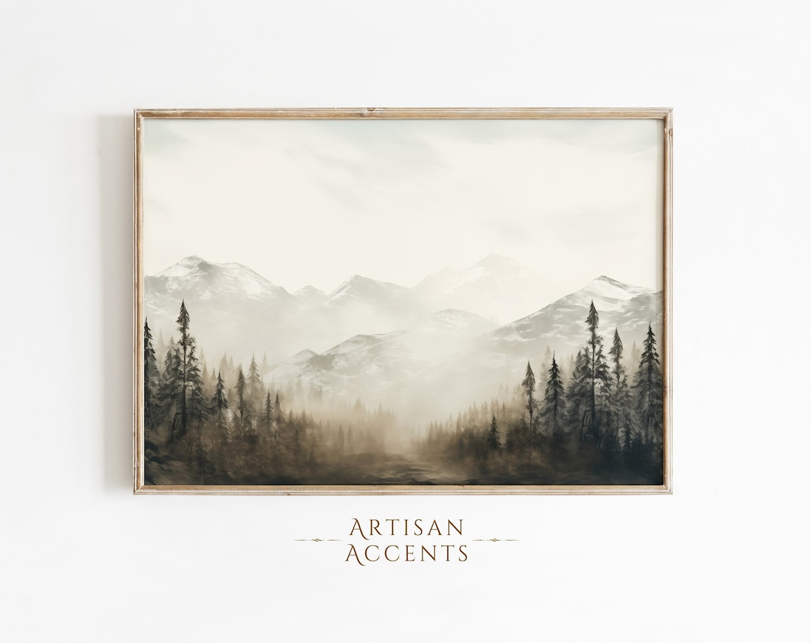 Vintage Mountains Rural Oil Painting Art Print