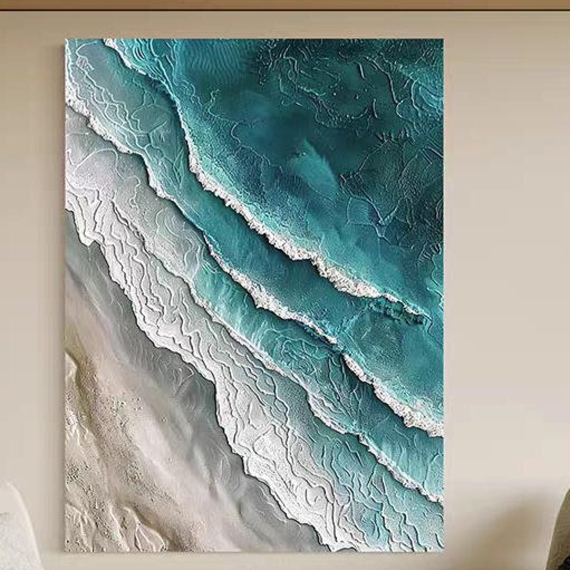 Aerial Turquoise Ocean Waves on Sandy Shoreline Seascape Poster - Image 4