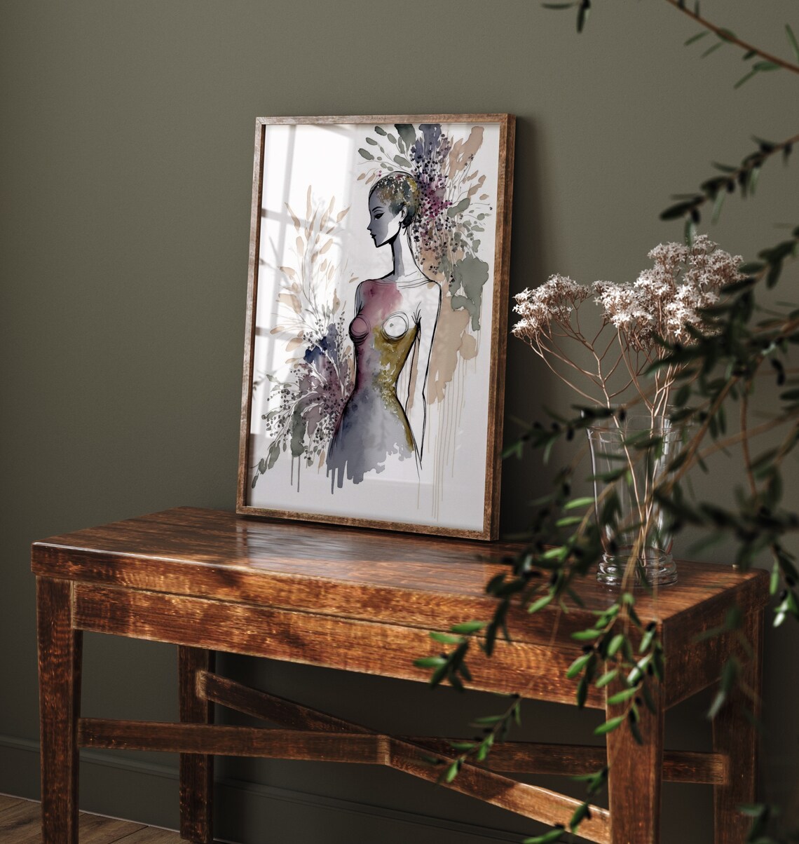 Female Wall Art Print Natural Beauty Boho Housewarming Gift For Her Beautiful Woman Watercolour Floral Living Room Decor Flowers Painting - Image 4