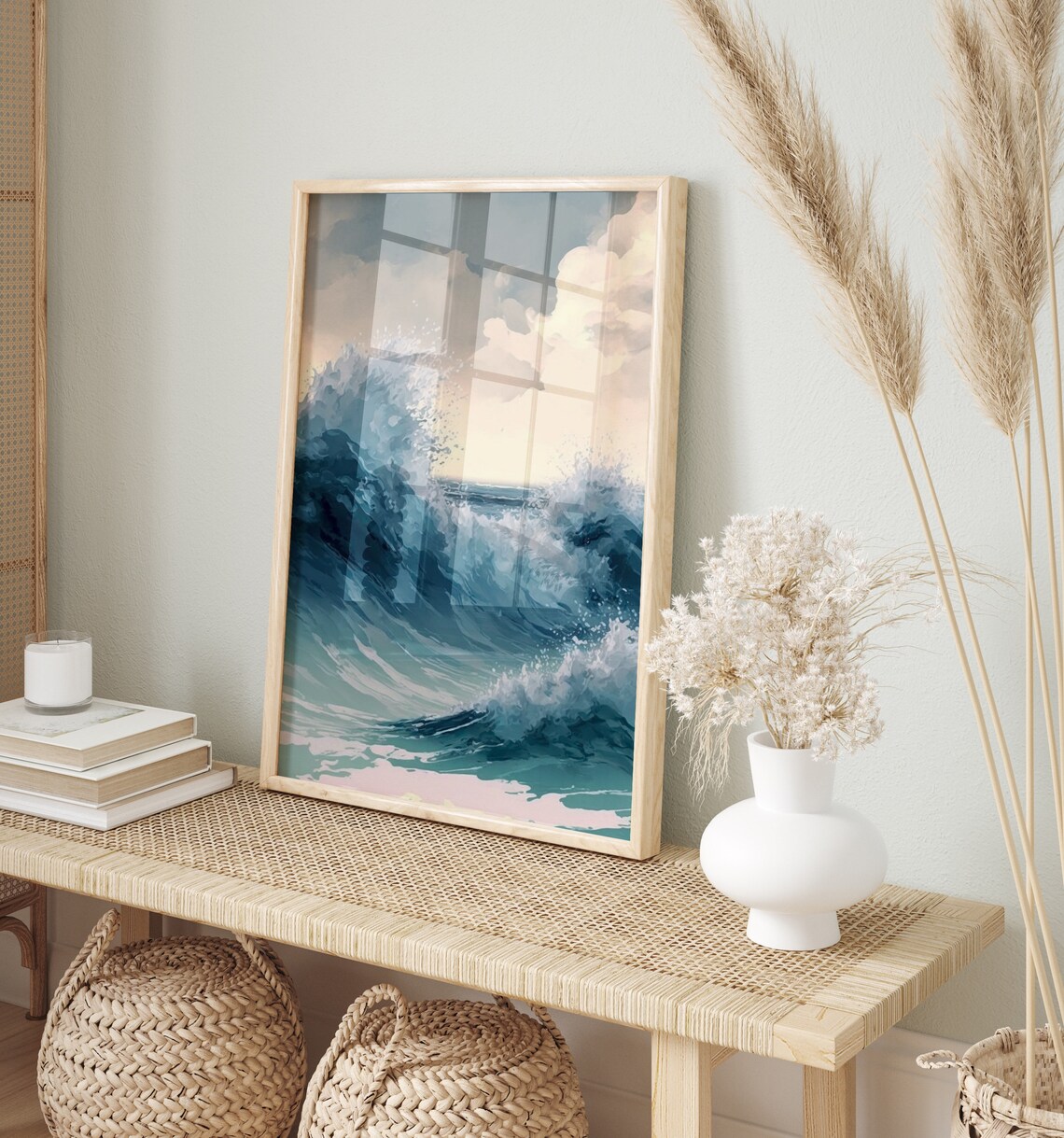 Ocean Wave Crashing Surf Blue Seascape Coastal Nature Art Print - Image 2