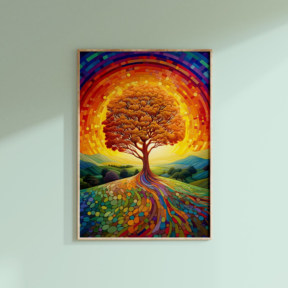 Golden Tree Rainbow Mosaic Sky Colorful Landscape Art Poster - Image 2