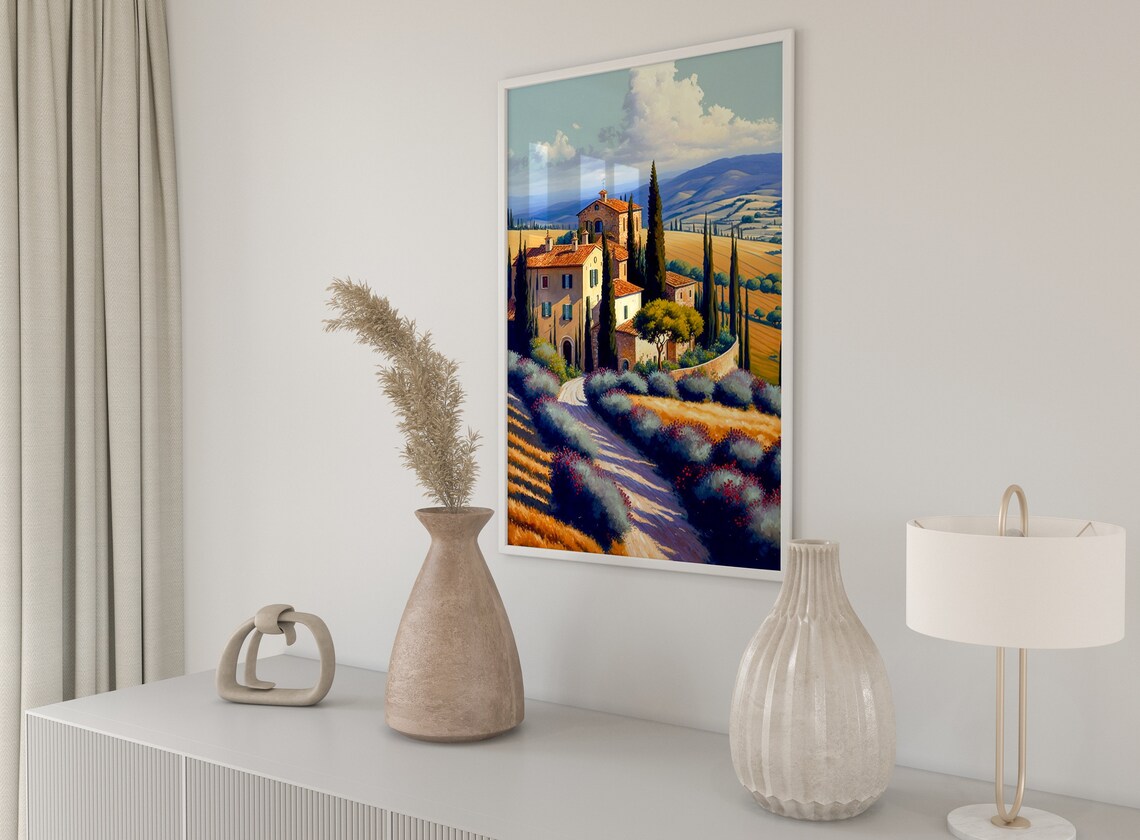 Tuscany Villa Lavender Fields Golden Hills Italian Art Poster - Image 2