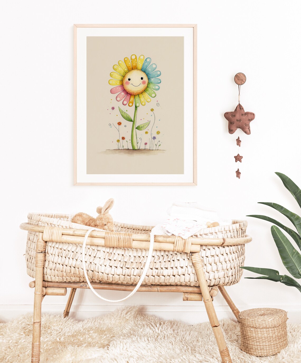 Rainbow Smiling Flower Watercolor Nursery Decor Style Poster - Image 3