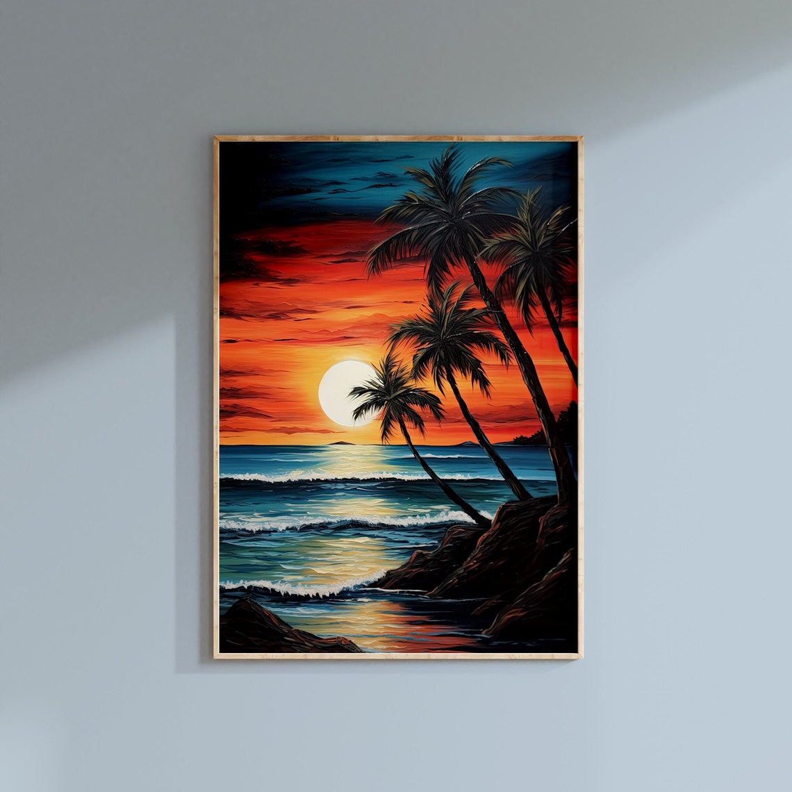 Tropical Sunset Palm Trees Ocean Waves Vibrant Beach Art Print - Image 2