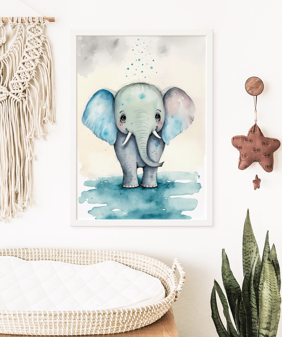 Cute Baby Elephant Blue Ears Watercolour Nursery Kids Room Poster - Image 5