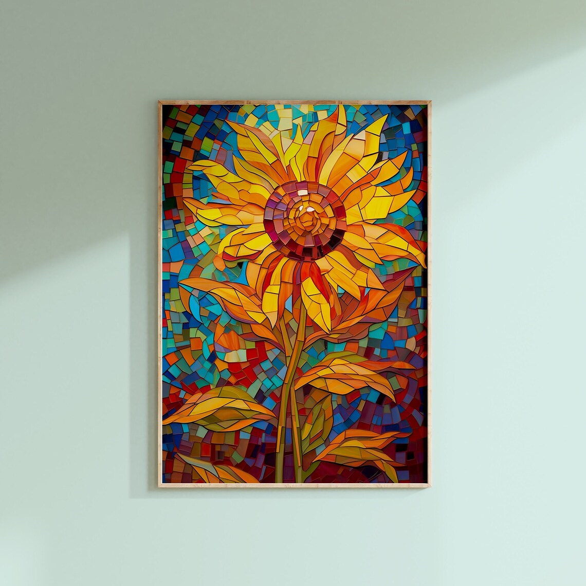 Mosaic Sunflower Vibrant Stained Glass Floral Garden Art Poster - Image 2