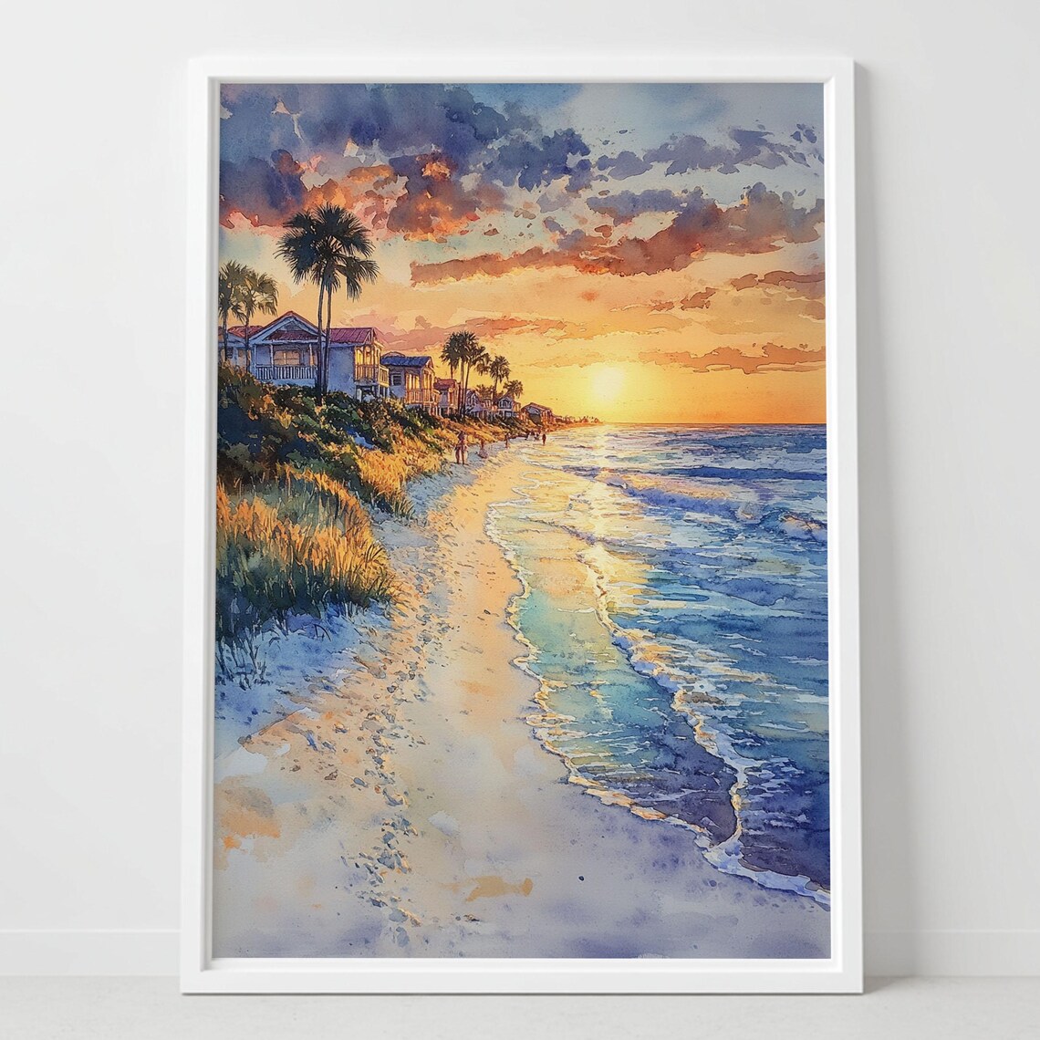 Treasure Island Florida Sunset Beach Watercolor Coastal Landscape Poster