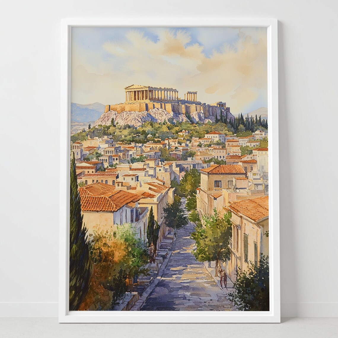 Athens Greece Acropolis Parthenon Ancient City Watercolor Poster