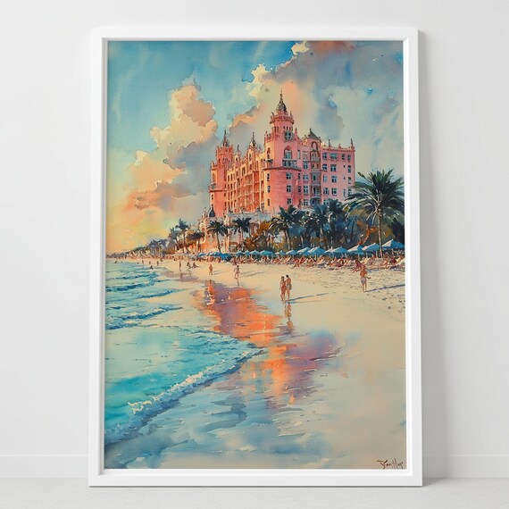 Don Cesar Hotel St Pete Beach Sunset Watercolor Travel Art Poster