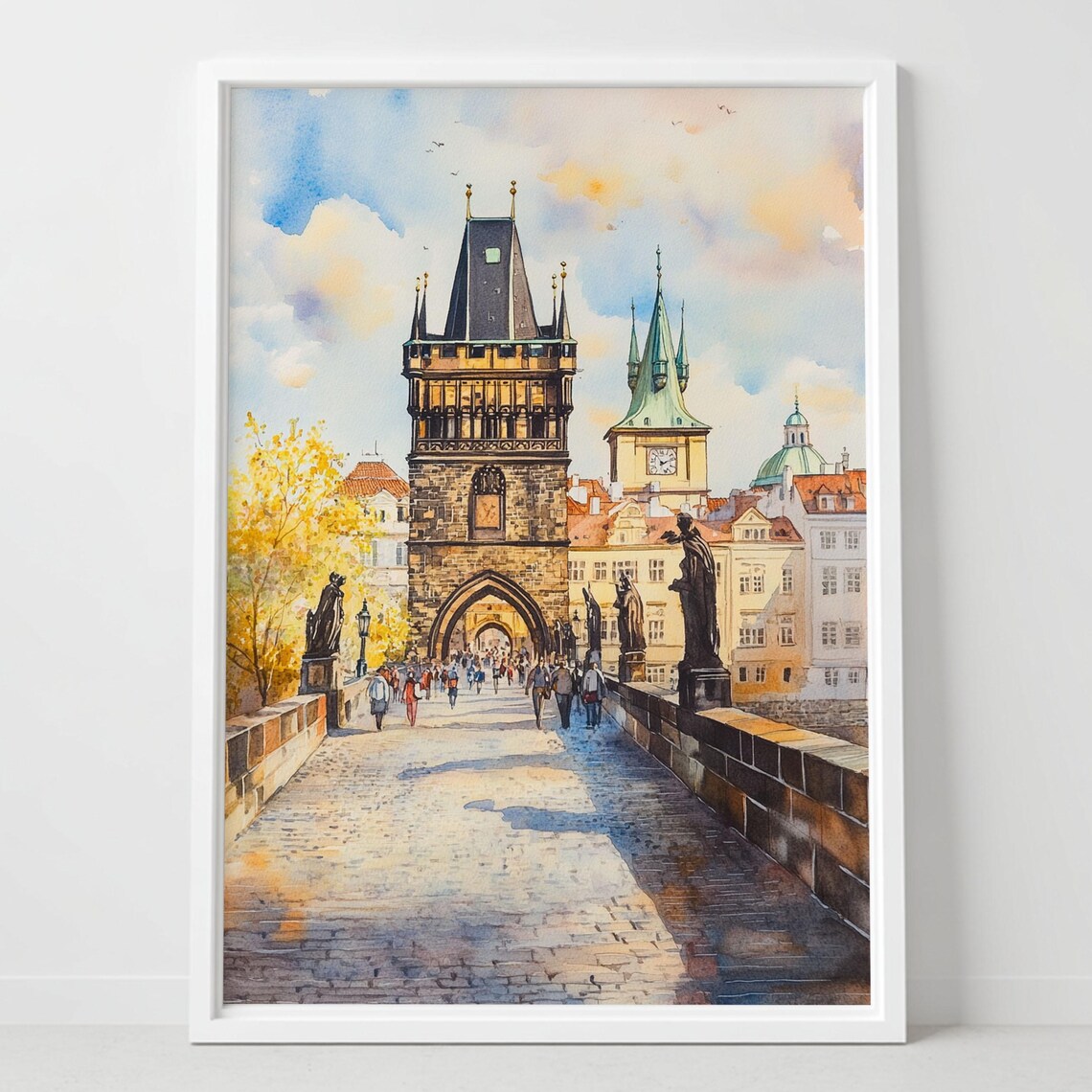Prague Charles Bridge Watercolor City Landmark Travel Art Poster