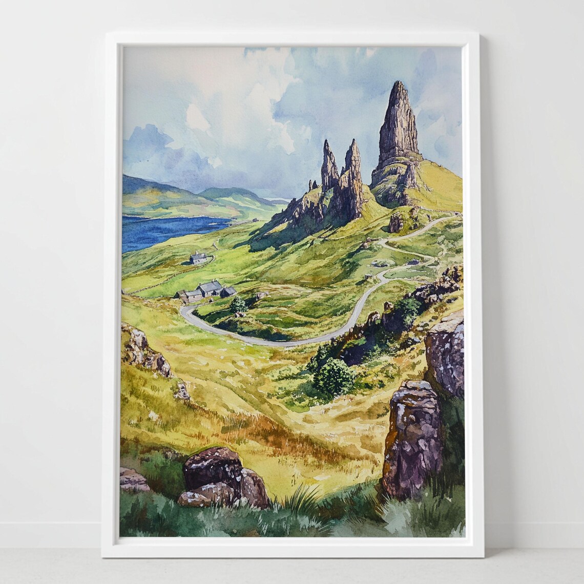 Isle Of Skye Scotland Old Man Of Storr Watercolor Landscape Poster