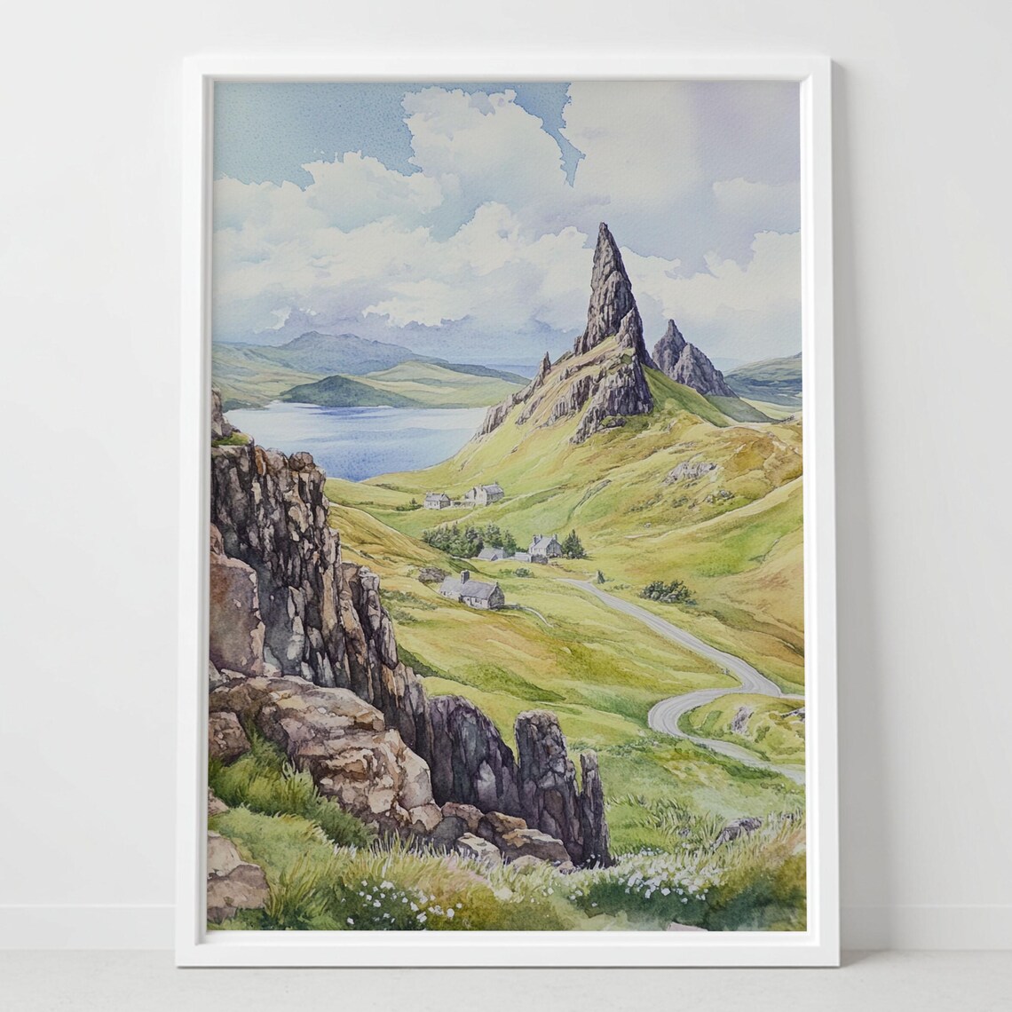 Isle Of Skye Scotland Green Valley Watercolor Travel Landscape Poster