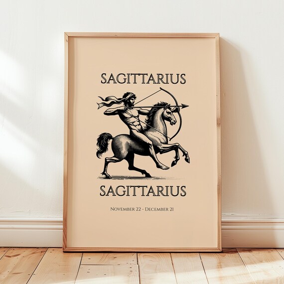 Sagittarius Centaur Archer Vintage Zodiac Astrology Star Sign Poster
