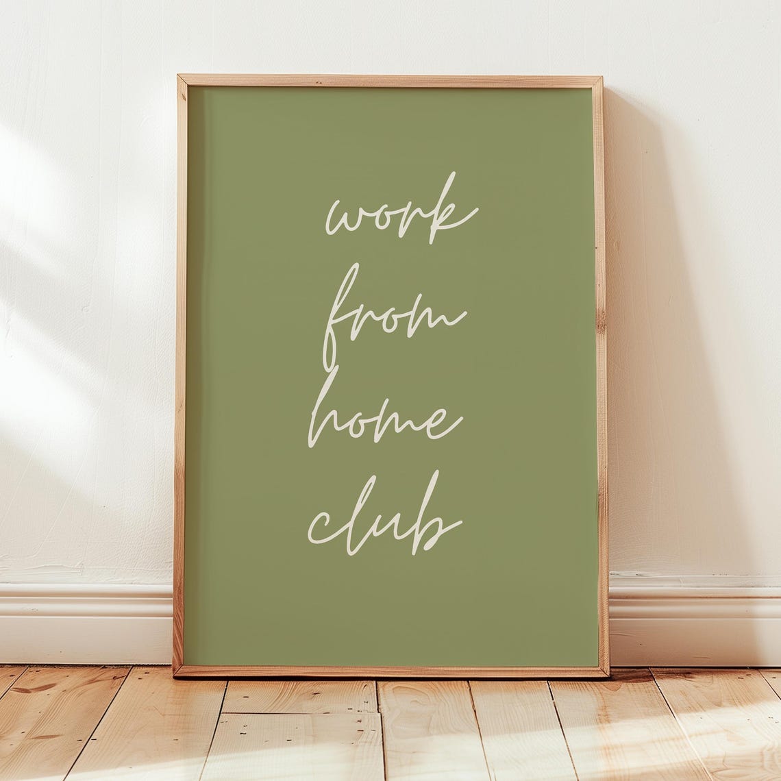 Work From Home Club Sage Green Script Typography Minimalist Poster
