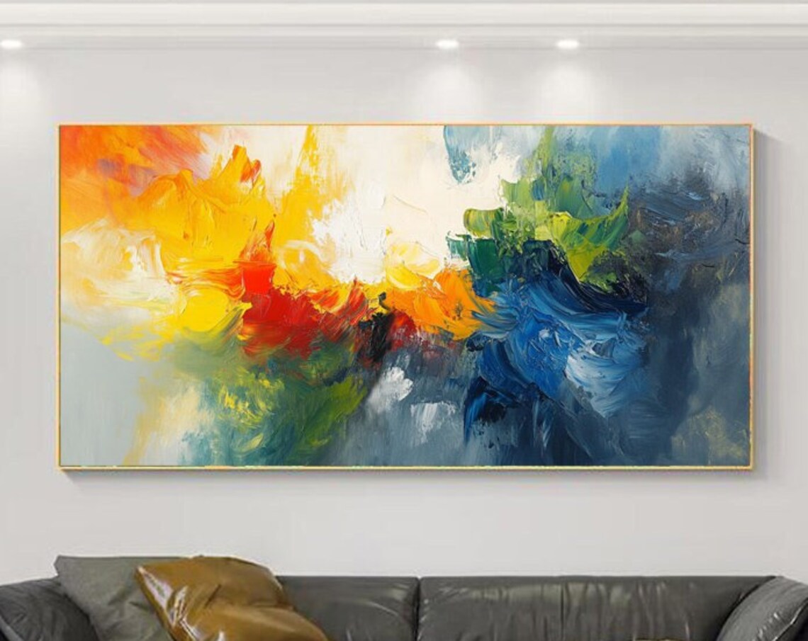 Warm And Cool Tones Abstract Brushstroke Hand Painted Oil Art Poster
