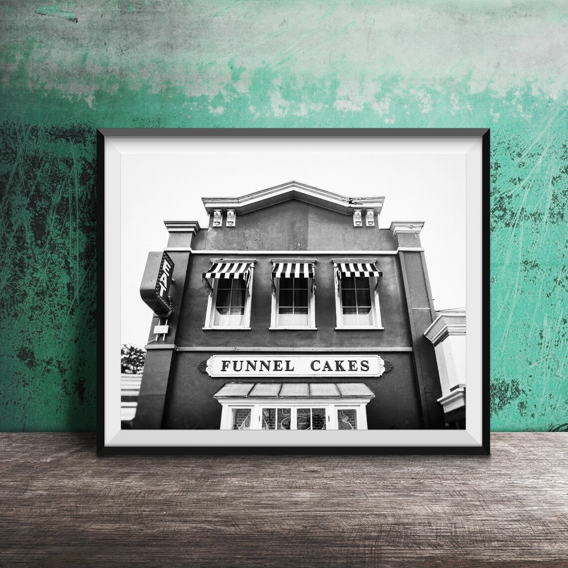 Funnel Cakes Blue and Yellow Storefront Building Photography Poster - Image 2