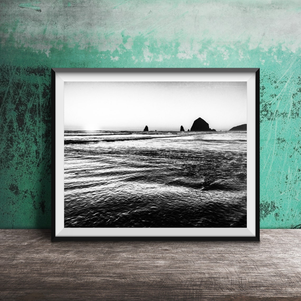Haystack Rock Sunset Over Cannon Beach Oregon Coast Line Poster - Image 2