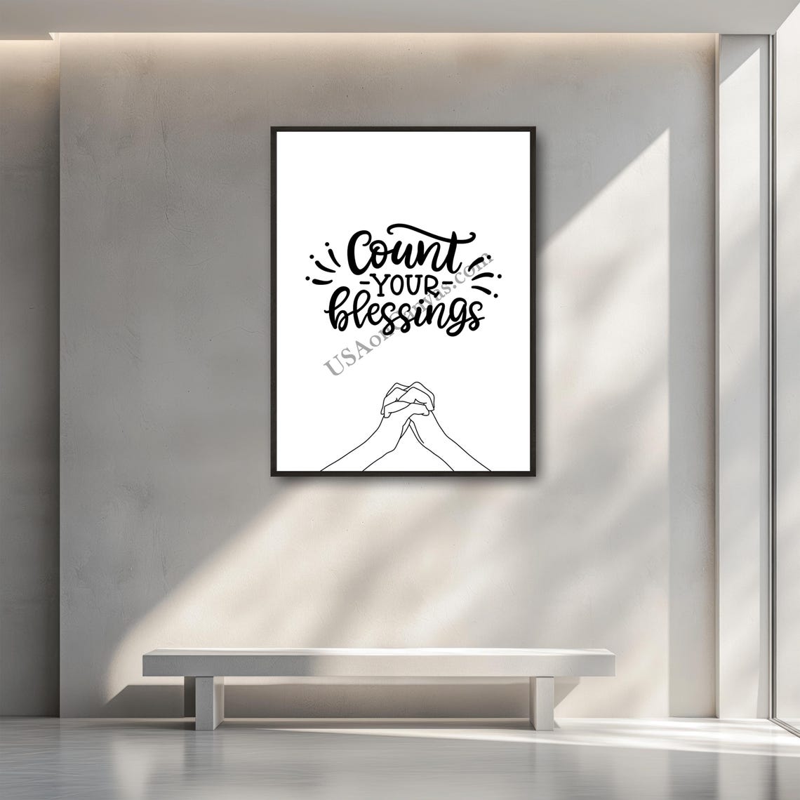Count Your Blessings Praying Hands Minimalist Scripture Quote Poster