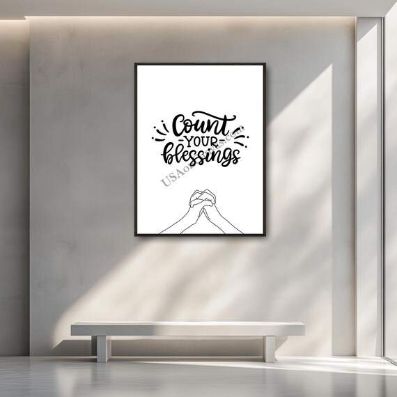 Count Your Blessings Praying Hands Minimalist Scripture Quote Poster