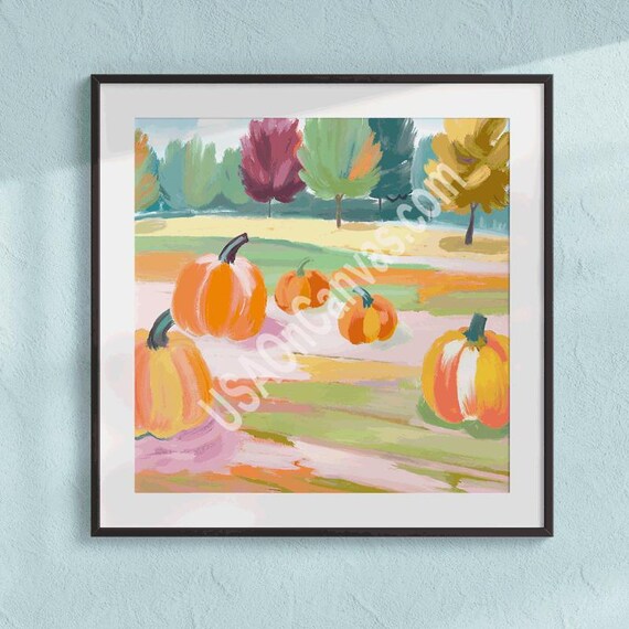 Colorful Impressionist Pumpkin Patch in a Vibrant Field Poster