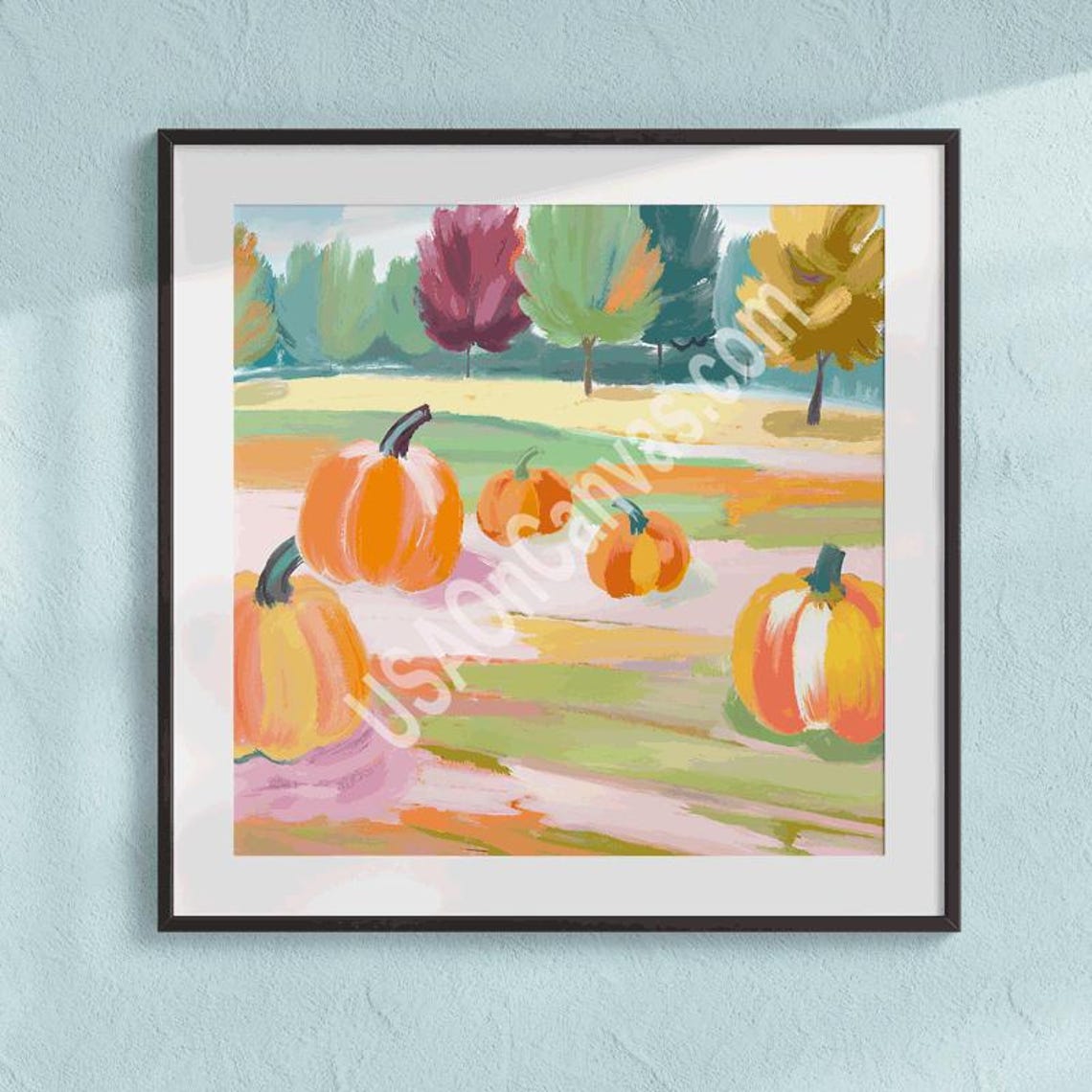 Colorful Impressionist Pumpkin Patch in a Vibrant Field Poster