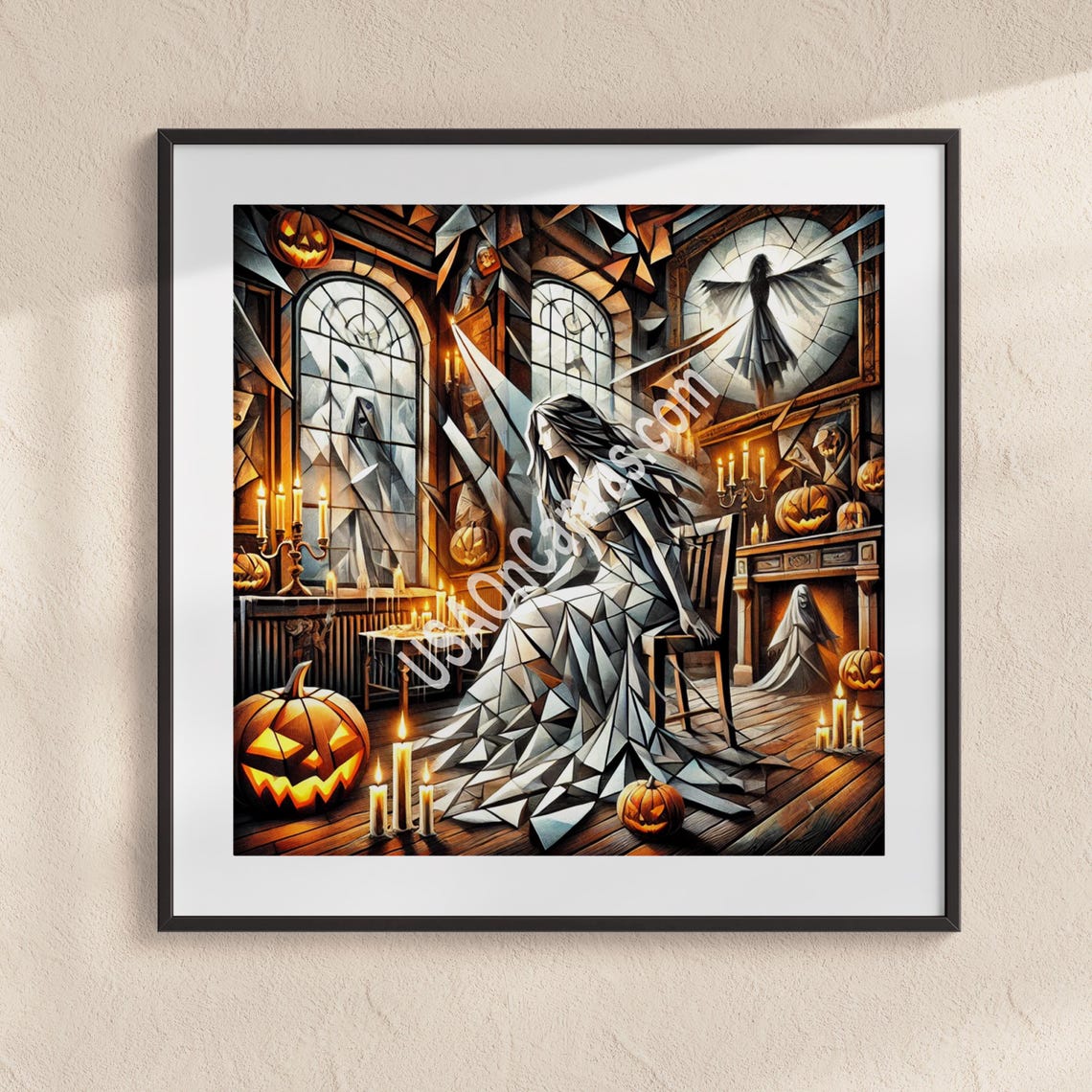 Cubist Ghost Bride Sitting in a Haunted Victorian Candle Room Poster