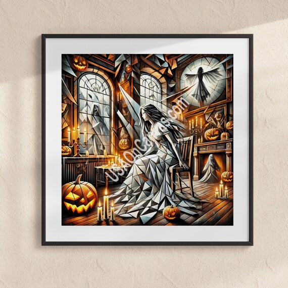 Cubist Ghost Bride Sitting in a Haunted Victorian Candle Room Poster