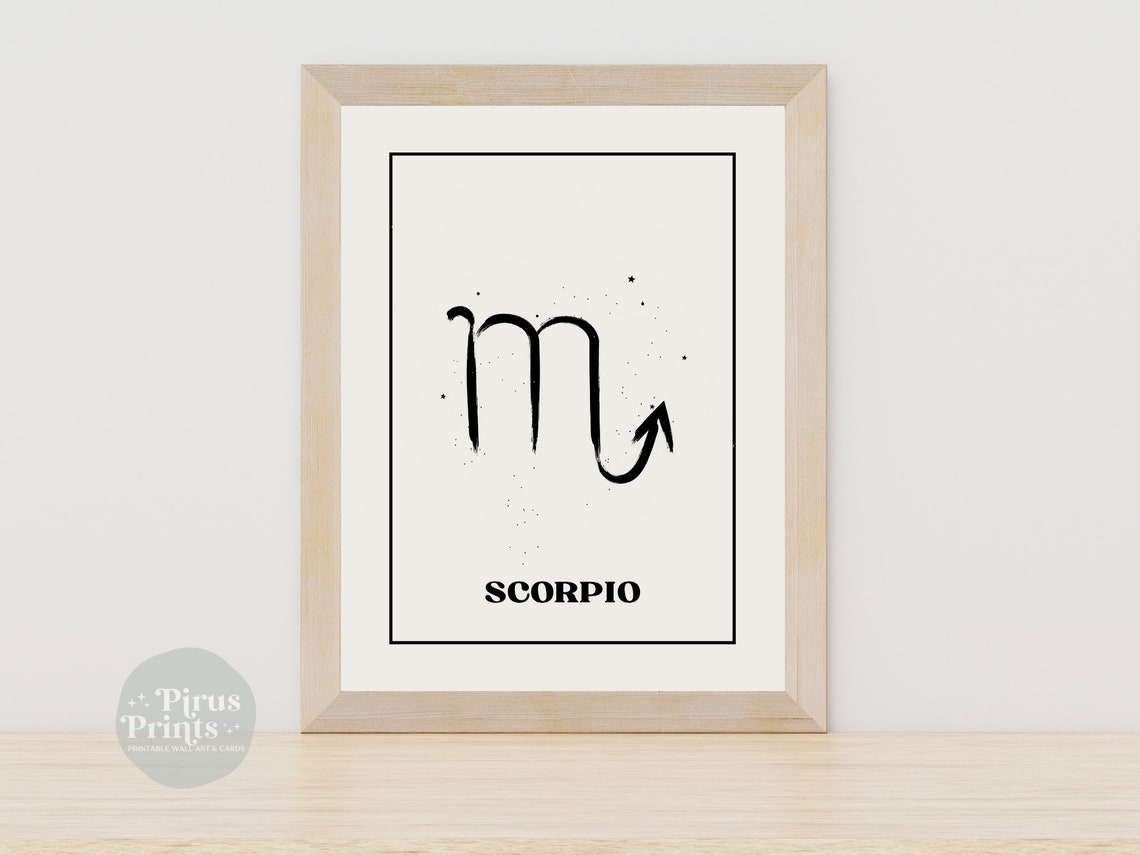 Scorpio Zodiac Print Astrology Wall Art Minimal Black White Zodiac Print Gift For Scorpios Instant - Image 2