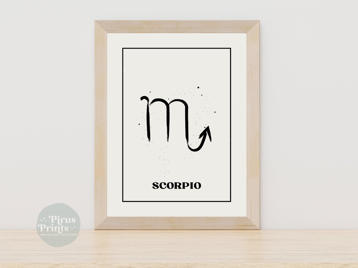 Scorpio Zodiac Sign Minimal Black White Starry Wall Art Gift - Image 2