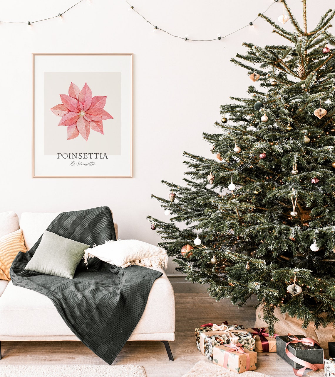 Watercolor Pink Poinsettia Botanical Print Christmas Flower Wall Art - Image 5