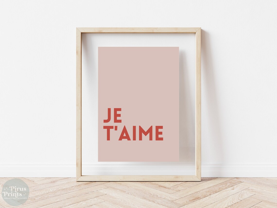 Je T Aime Red Typography Dusty Pink Minimalist French Love Print - Image 3