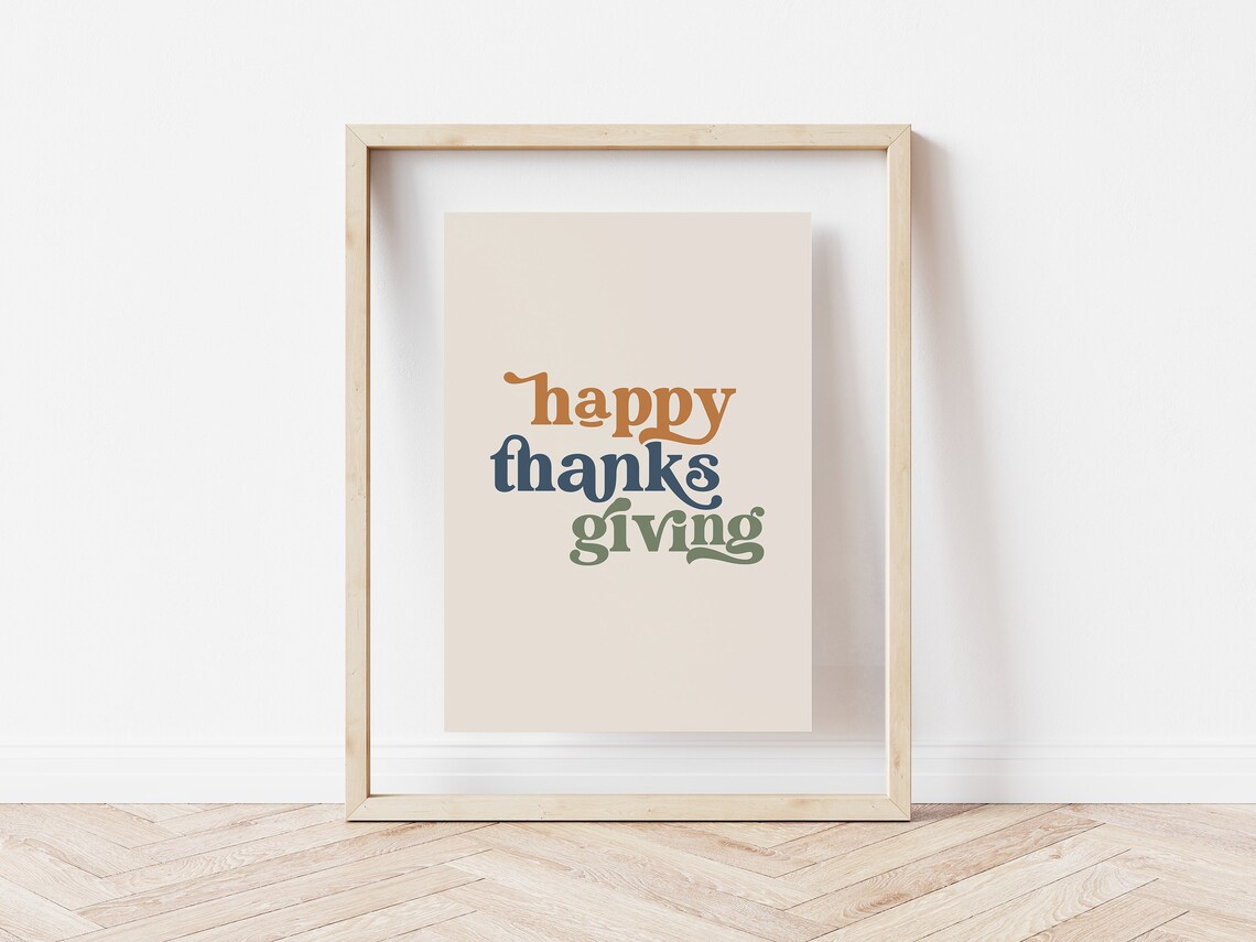 Happy Thanksgiving Retro Boho Poster, Holiday Wall Art - Image 3