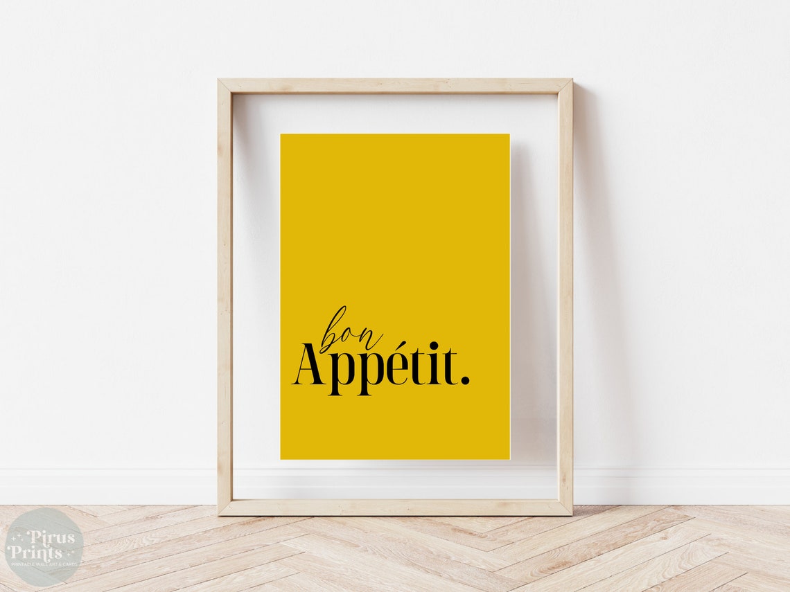 Warm Bon Appetit Mustard Yellow Kitchen Typography Wall Art Gift - Image 5