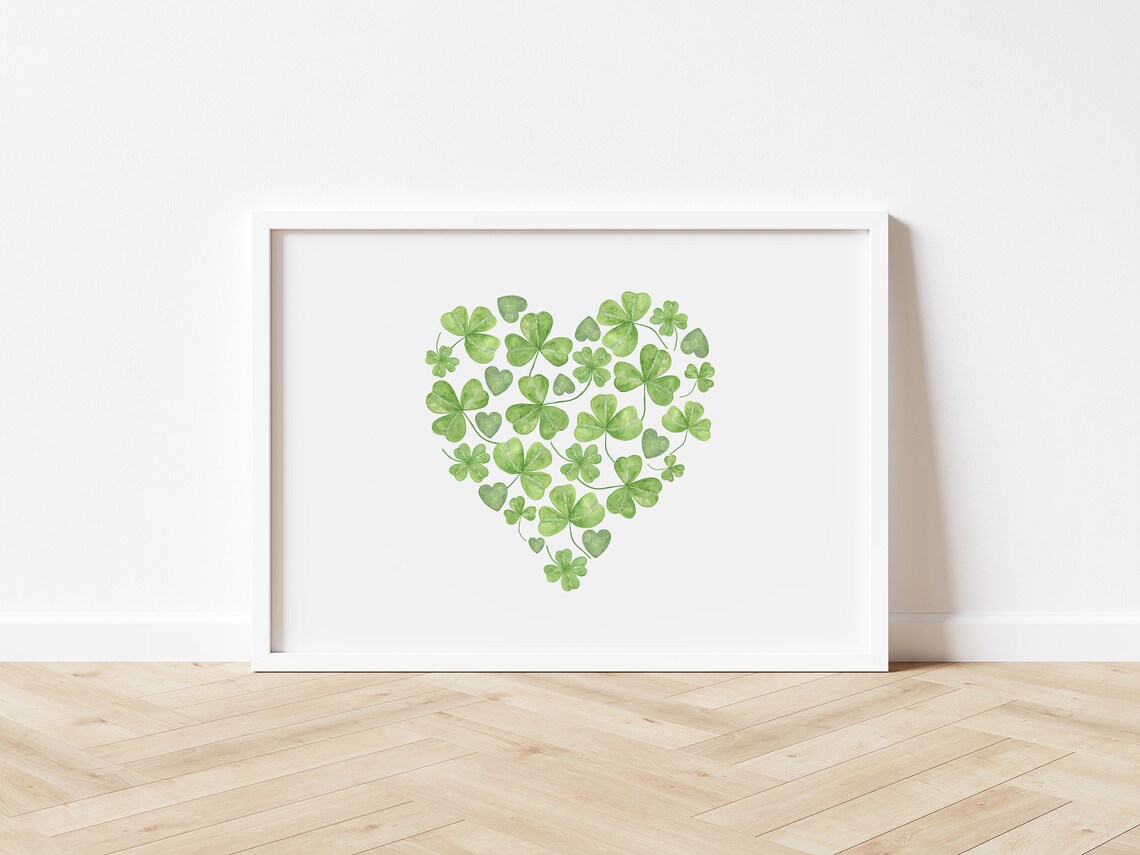 Shamrock Heart Print, Watercolor St. Patricks Day Decor - Image 4