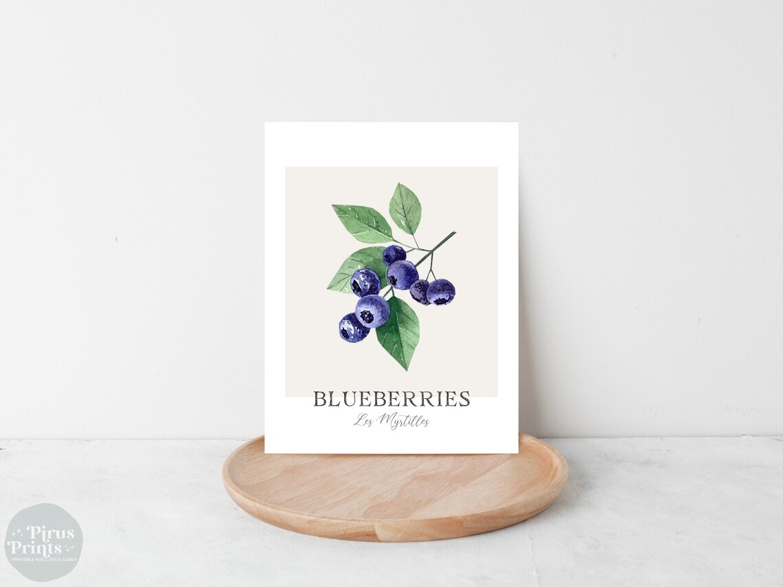 Watercolor Blueberries Botanical Print Minimal Purple Kitchen Wall Art - Image 2