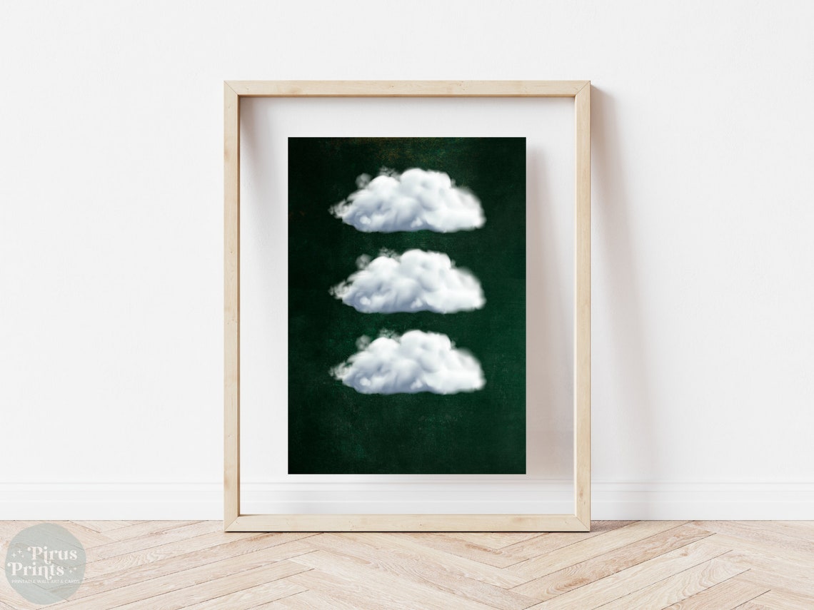 Cloud Wall Art Emerald Green Maximalist Decor Abstract Art Print Puffy Clouds Print Dark Academia Decor - Image 5