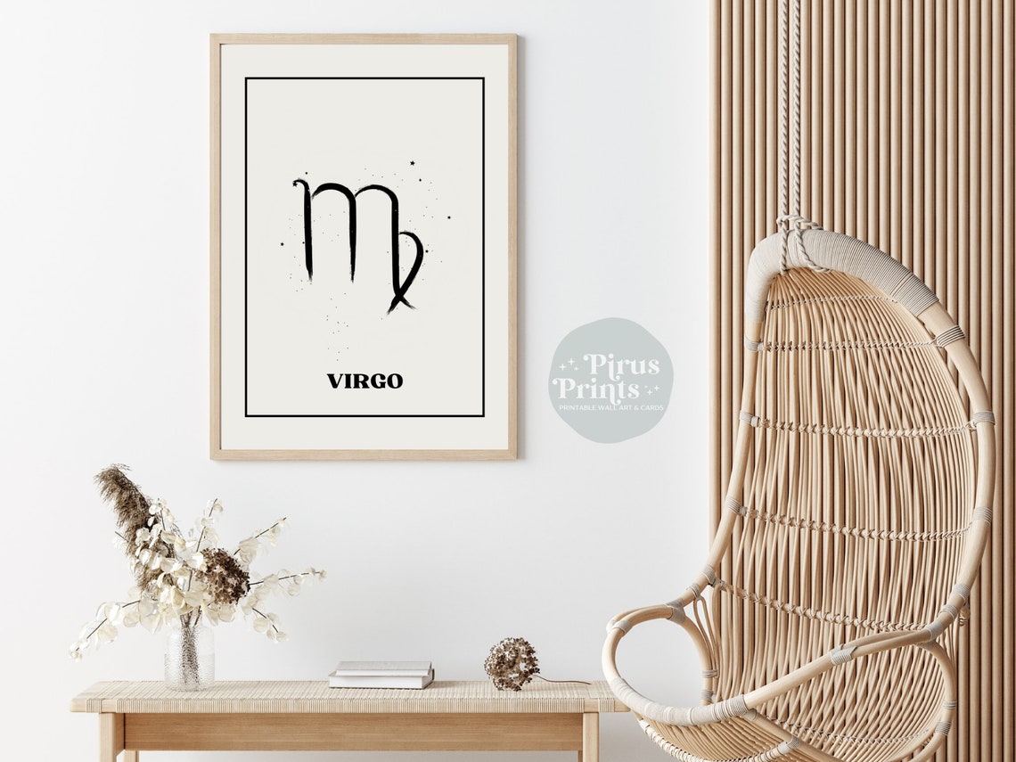 Virgo Maiden Zodiac Sign Minimal Black White Starry Wall Art - Image 3