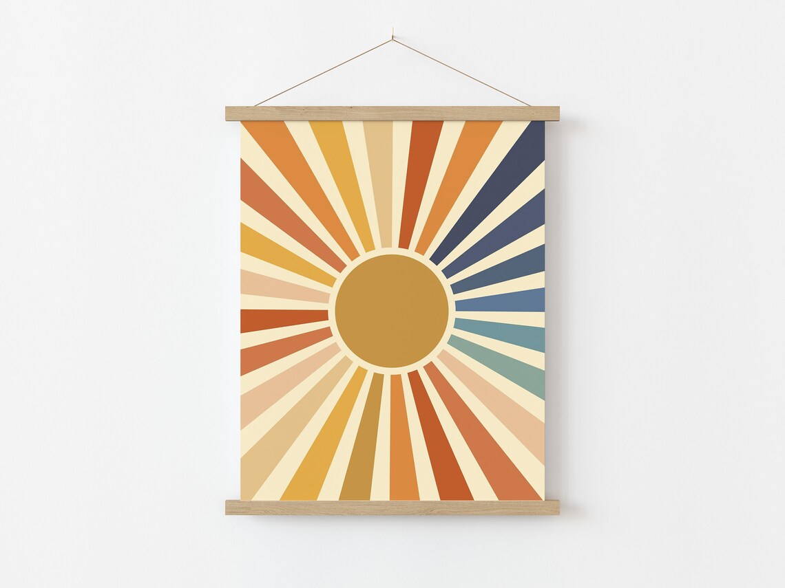 Boho Sun Wall Art, Groovy Sun Nursery Decor Art Print - Image 4