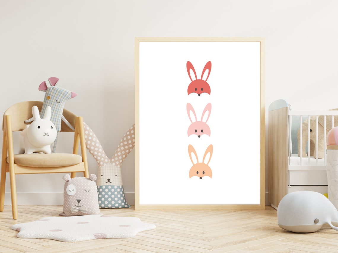 Sweet Cute Bunny Trio Easter Nursery Kids Room Minimal Wall Art - Image 4