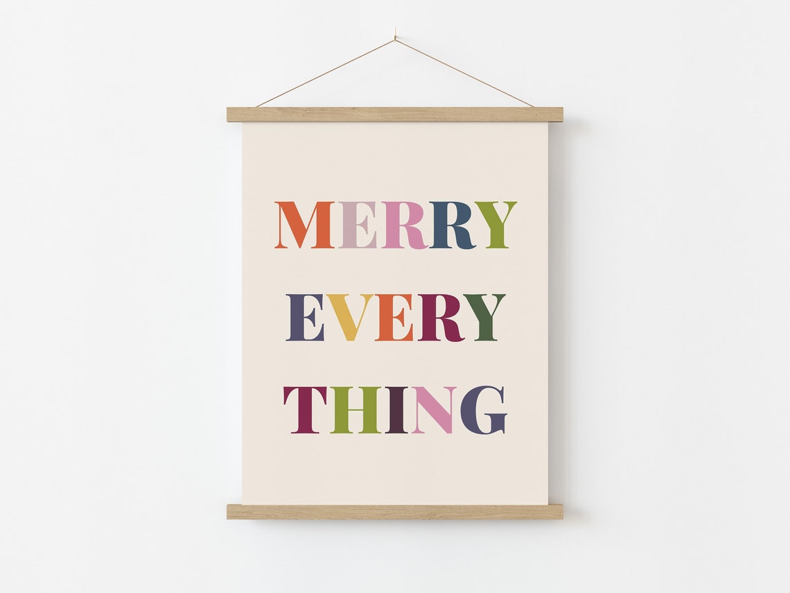 Merry Everything Multicolor Typography Print Boho Holiday Wall Art - Image 4