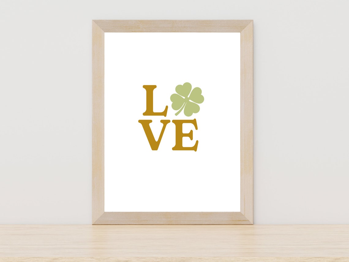 LOVE Shamrock St Patricks Day Gold Serif Typography Wall Art - Image 3