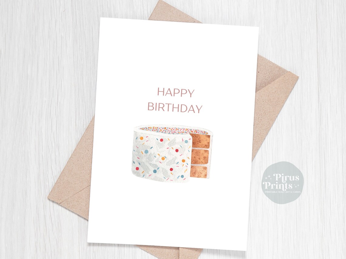 Minimal Watercolor Birthday Cake Card - Image 3