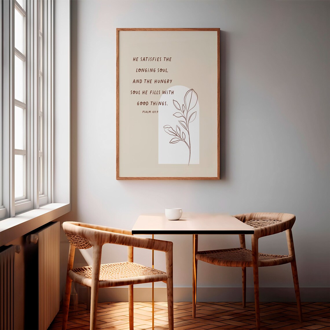 Psalm 107:9 He Satisfies The Longing Soul Floral Bible Verse Poster - Image 4
