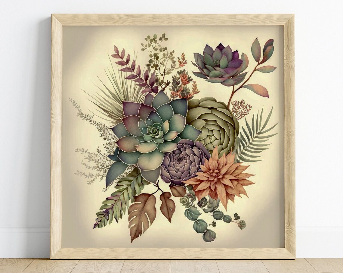Autumn Toned Succulents Bouquet Warm Brown Botanical Art Poster