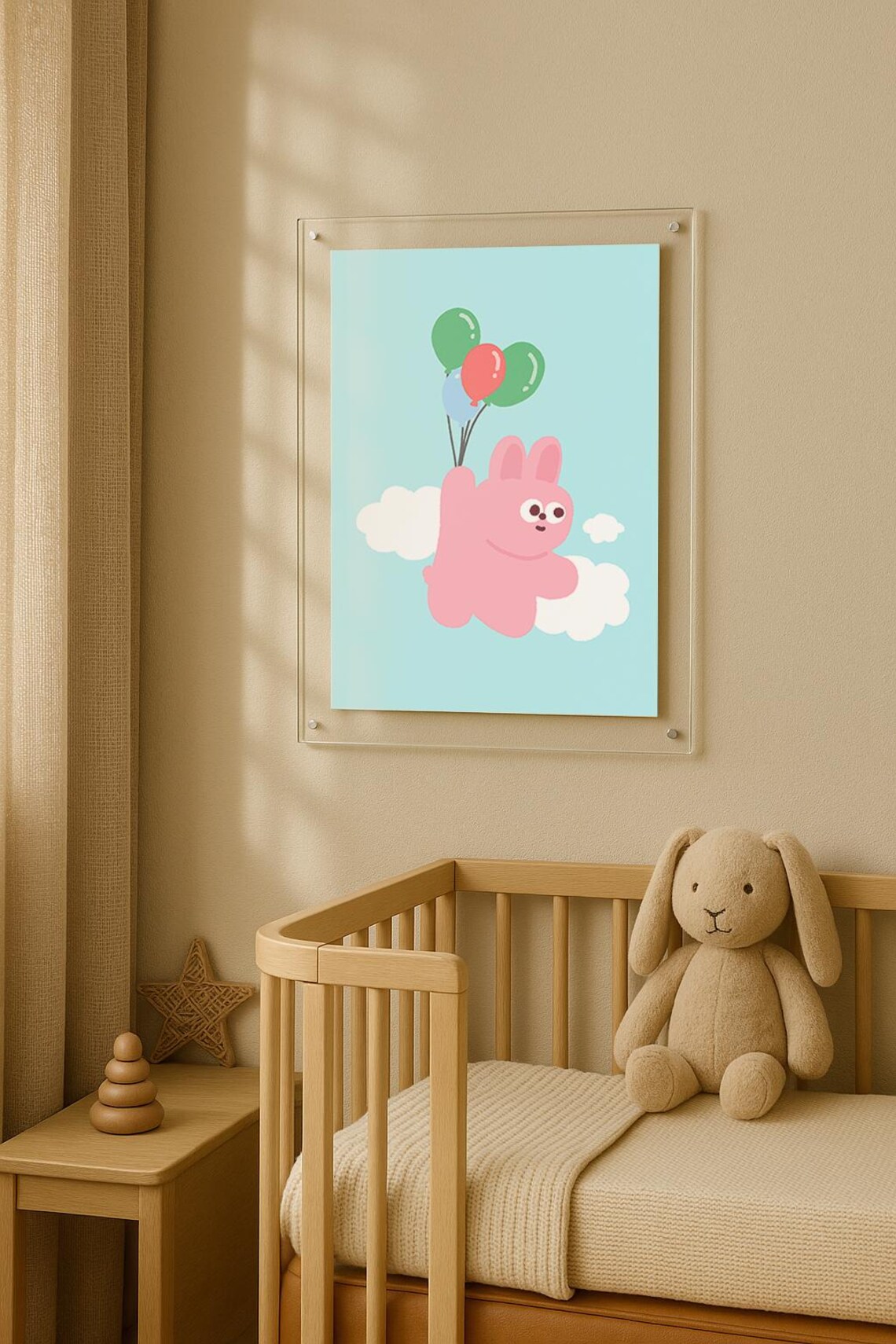 A Rabbit With Balloons Wall Art Posters For Home Kids Room Nursery Prints