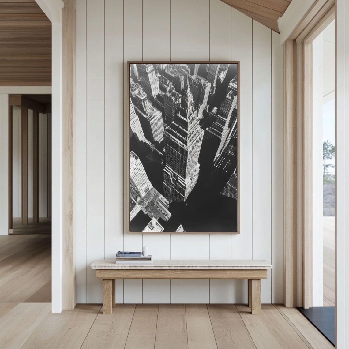 Vintage Black and White Manhattan Skyscrapers Aerial Photo Poster