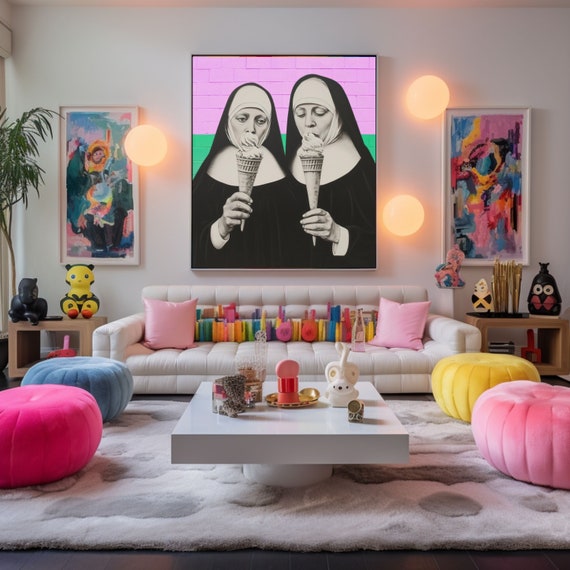 Nuns Having Ice Cream Wall Art Nuns Collage Wall Art Nuns Poster Nuns Print Kitsch Art